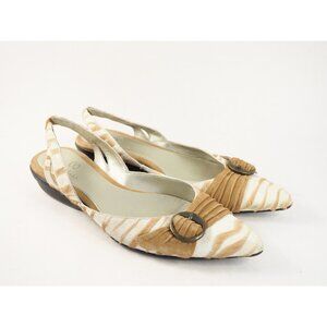 Cole Haan Tan & Cream Zebra Striped Pointed Toe Slingback Shoes, Size 7 (US)